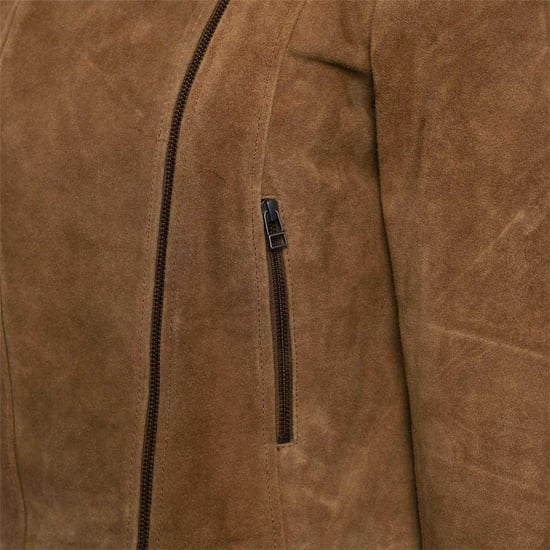 Elle Dames/Dames Suede Bikerjasje (Tan) - Image 3