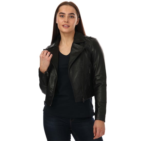 Elle Dames Leren Fitted Bikerjack (Zwart) - Image 1