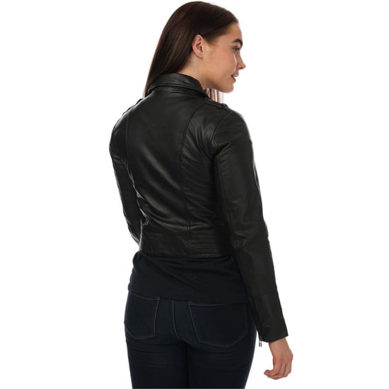 Elle Dames Leren Fitted Bikerjack (Zwart) - Image 2
