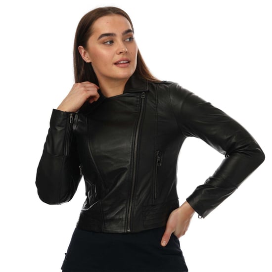 Elle Dames Leren Fitted Bikerjack (Zwart) - Image 4