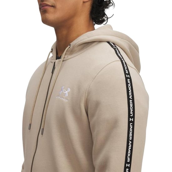 Under Armour Heren-hoodie met fleece-versterkte mouwen en doorlopende ritssluiting (Khaki) - Image 3