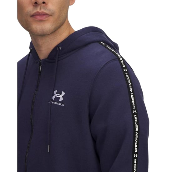 Under Armour Heren-hoodie met fleece-versterkte mouwen en doorlopende ritssluiting (Middernacht marine/wit) - Image 3