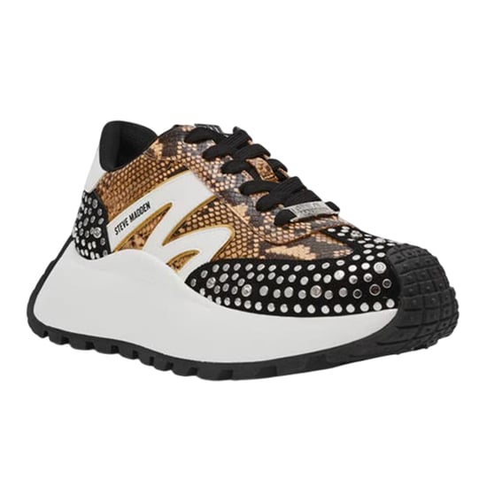 Steve Madden Dames-sneakers met plateauzool en slangenprint (Wit/zwart/bruin) - Image 1