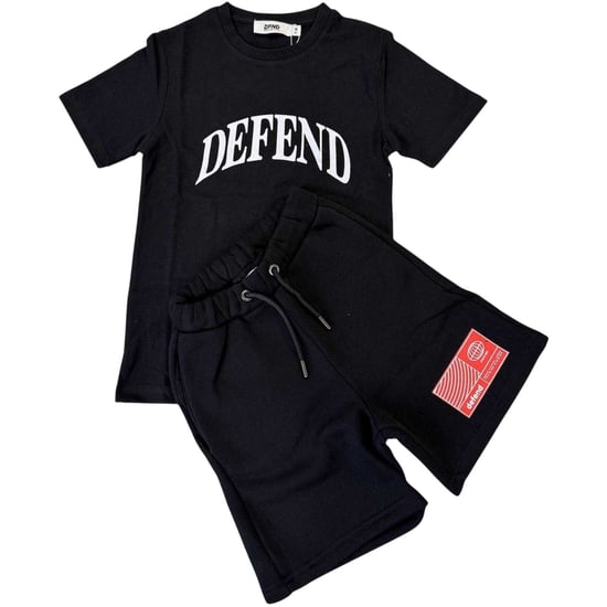 DFND London Set met T-shirt en korte broek met logo voor kinderen (Zwart) - Image 2