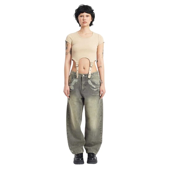 The Ragged Priest Dames Crescent Denim Wide Leg Jeans (Grijs) - Image 1