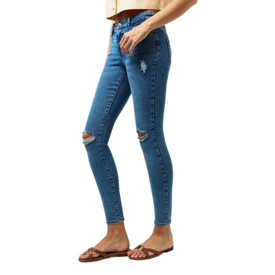 Pieces Skinny jeans met verweerde look voor dames (Blauwe Denim) - Image 3