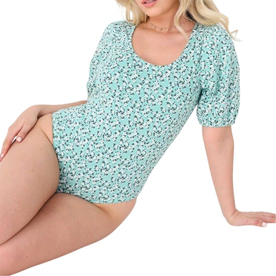 Brave Soul Bodysuit voor dames met kleine bloemenprint en pofmouwen (Groen) - Image 1