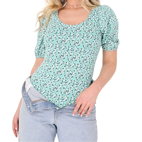 Brave Soul Bodysuit voor dames met kleine bloemenprint en pofmouwen (Groen) - Image 3