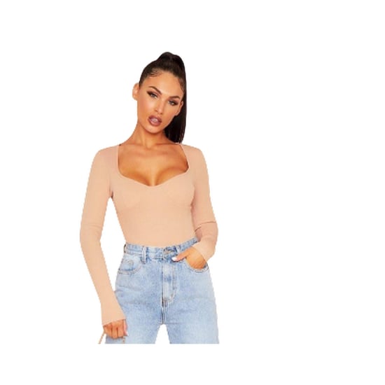 Missy Empire Damesbodysuit met cups en geribde lange mouwen (Rose) - Image 2