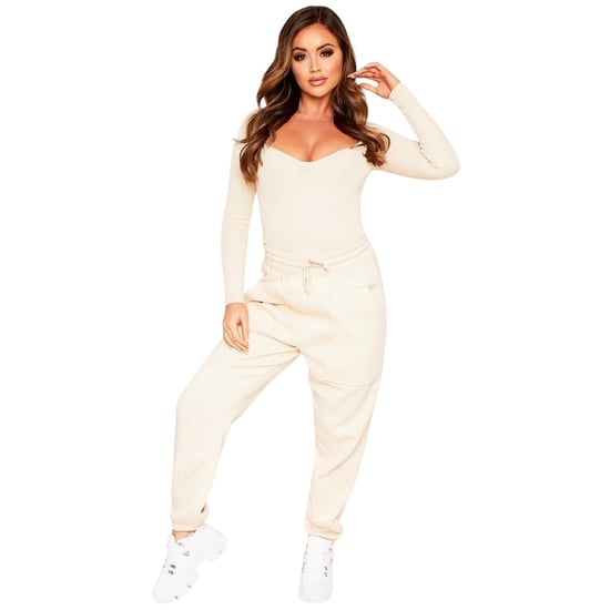 Missy Empire Damesbodysuit met cups en geribde lange mouwen (Crème) - Image 1