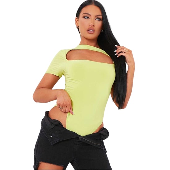 Missy Empire Dames/Dames Uitgesneden Bodycon Bodysuit met Korte Mouwen (Kalk) - Image 1