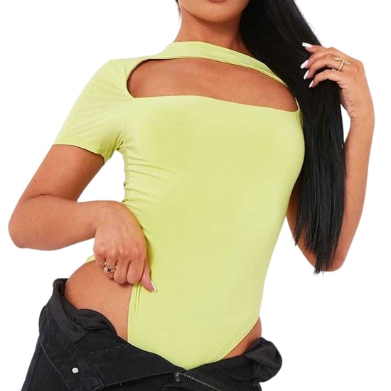 Missy Empire Dames/Dames Uitgesneden Bodycon Bodysuit met Korte Mouwen (Kalk) - Image 2