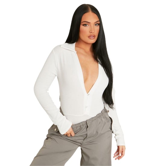 Missy Empire Dames/Dames geribbelde body met lange mouwen (Crème) - Image 1