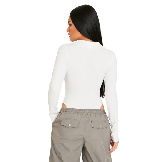 Missy Empire Dames/Dames geribbelde body met lange mouwen (Crème) - Image 2