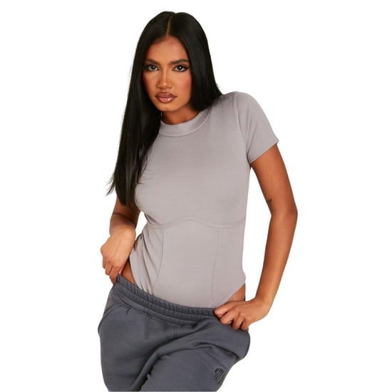 Missy Empire Dames/Dames Body met Gestructureerde Korte Mouwen (Grijs) - Image 1