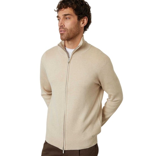 Threadbare Wynnstay gebreid herenvest met doorlopende ritssluiting (Havermelk) - Image 2