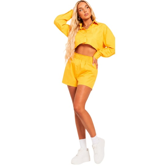 Missy Empire Dames Katoenen Cropped Langsleeve Shirt (Oranje) - Image 1