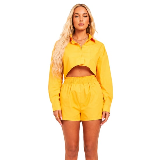 Missy Empire Dames Katoenen Cropped Langsleeve Shirt (Oranje) - Image 2