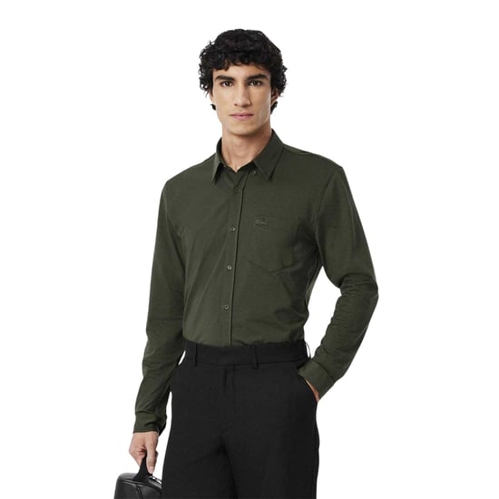 Lacoste Heren Katoenen Jersey Regular Lange Mouwen Shirt (Groen) - Image 4