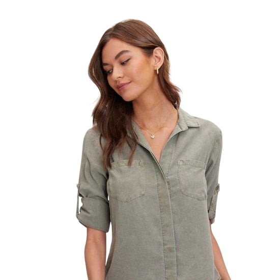 Bella Dahl Dames-shirt met split aan de achterkant, relaxte pasvorm en 3/4-mouwen (Leger Groen) - Image 3