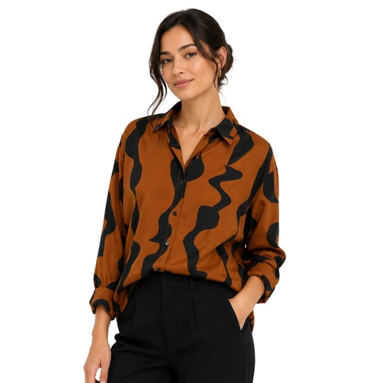 Vero Moda Dames-shirt met abstracte print, standaardpasvorm (Zwart/Bruin) - Image 4