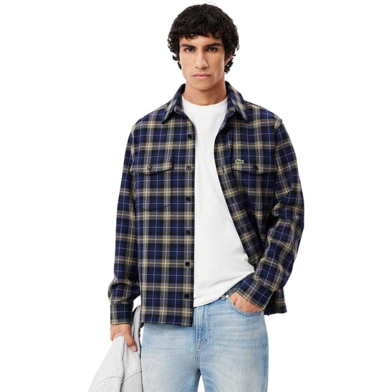 Lacoste Herenoverhemd met ruitjespatroon en borduursels (Marine) - Image 4
