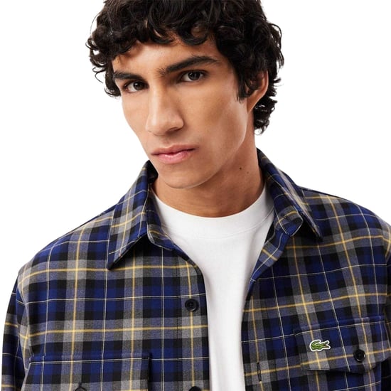 Lacoste Herenoverhemd met ruitjespatroon en borduursels (Marine) - Image 5