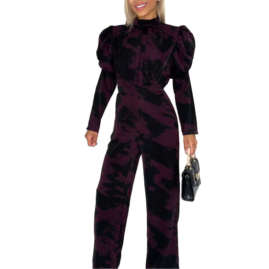 AX Paris Dames/Dames Abstract Polyester wijde pijpen jumpsuit met pofmouwen (Wijn) - Image 1