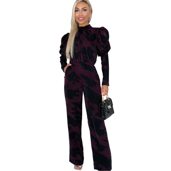 AX Paris Dames/Dames Abstract Polyester wijde pijpen jumpsuit met pofmouwen (Wijn) - Image 2