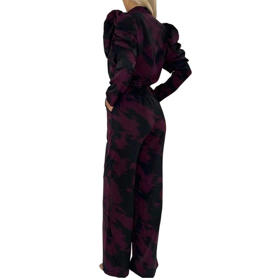 AX Paris Dames/Dames Abstract Polyester wijde pijpen jumpsuit met pofmouwen (Wijn) - Image 3