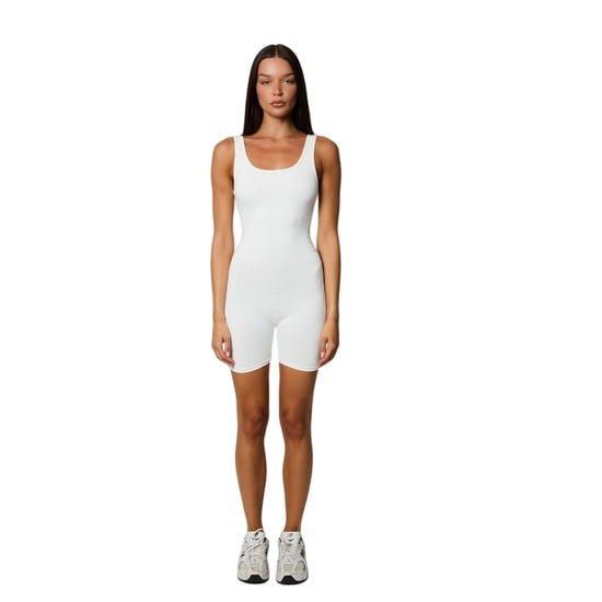 Honeyz Geribbelde, slanke mouwloze playsuit voor dames (Wit) - Image 1