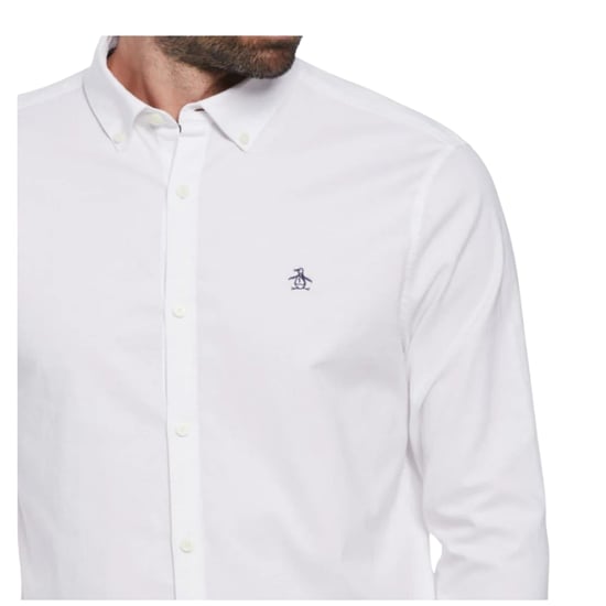 Original Penguin Heren-shirt met lange mouwen 'Sticker Pete' van EcoVero (Helder wit) - Image 3