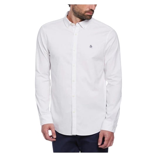 Original Penguin Heren-shirt met lange mouwen 'Sticker Pete' van EcoVero (Helder wit) - Image 4