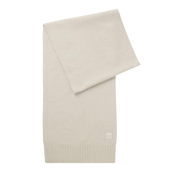 Boss Wollen geribbelde sjaal met logo voor heren (Licht Beige) - Image 1