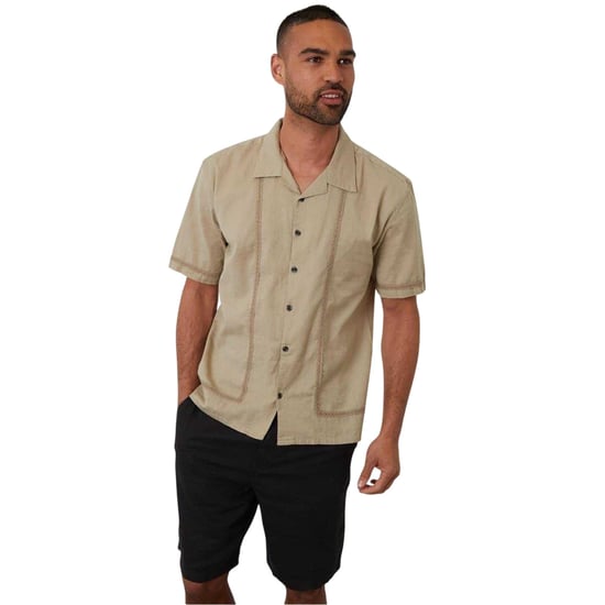 Threadbare Mannen Geborduurde Kraag Korte Mouwen Bowling Shirt (Stone) - Image 2