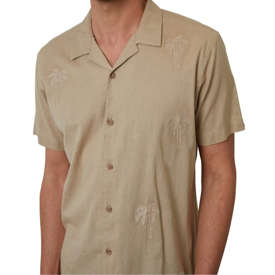 Threadbare Heren Borduuroverhemd met Korte Mouwen (Stone) - Image 3