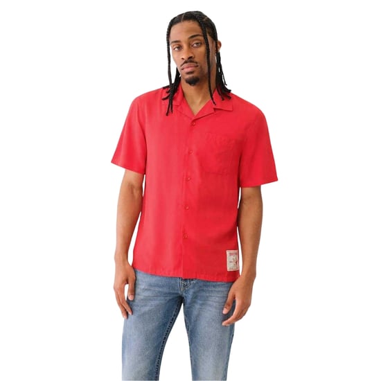 True Religion Heren Relaxed Fit Overhemd met Korte Mouwen (Lava) - Image 1