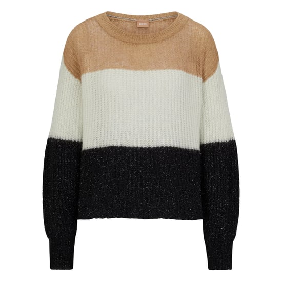 Boss Dames-trui met ronde hals en kleurblokken (Zwart/Wit/Beige) - Image 2