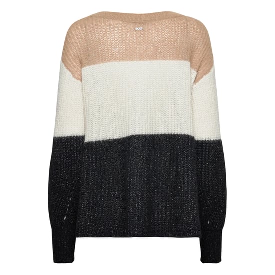 Boss Dames-trui met ronde hals en kleurblokken (Zwart/Wit/Beige) - Image 3