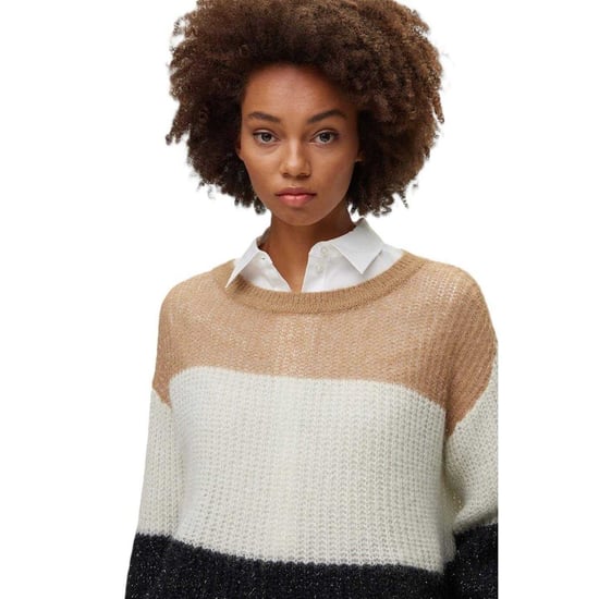 Boss Dames-trui met ronde hals en kleurblokken (Zwart/Wit/Beige) - Image 4