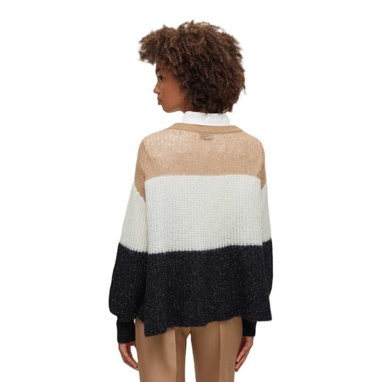 Boss Dames-trui met ronde hals en kleurblokken (Zwart/Wit/Beige) - Image 5