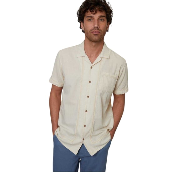 Threadbare Heren Korte Mouwen Shirt met Gehaakte Zoom (Natuurlijk) - Image 2