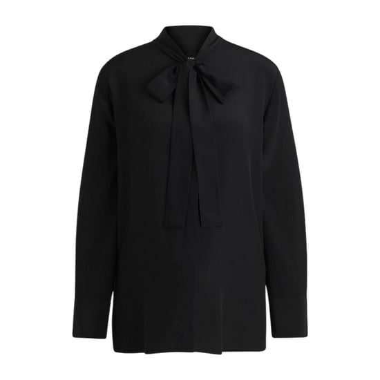 Boss Damesblouse met lange mouwen en strik in de hals (Zwart) - Image 1