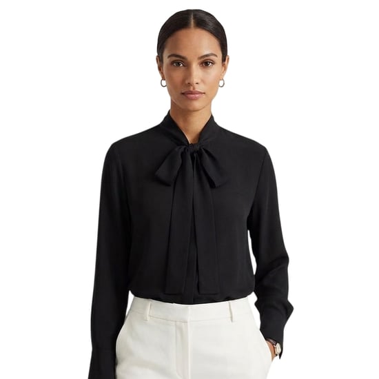 Boss Damesblouse met lange mouwen en strik in de hals (Zwart) - Image 2