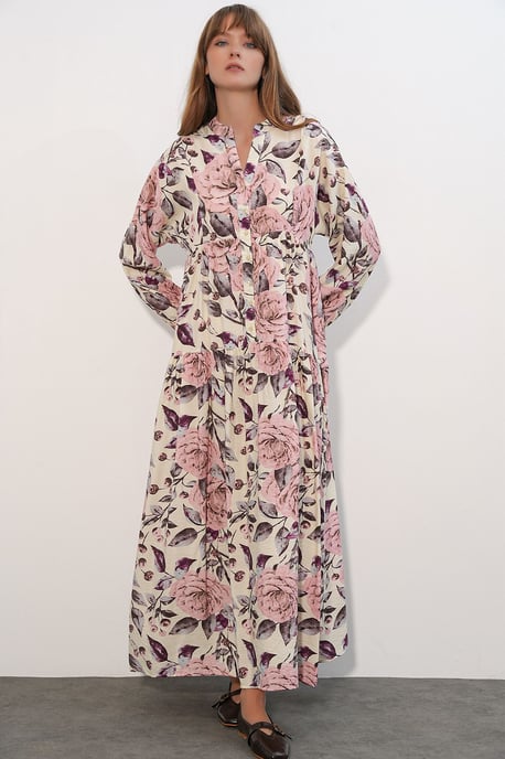 Floral Maxi Jurk Met Mandarijnkragen - Image 2
