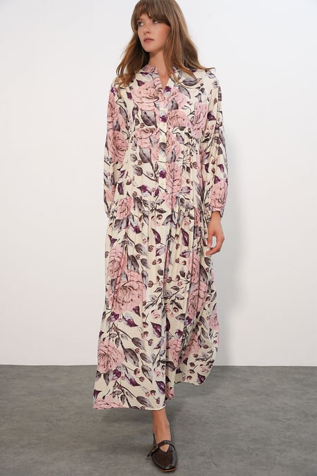Floral Maxi Jurk Met Mandarijnkragen - Image 3