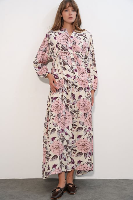 Floral Maxi Jurk Met Mandarijnkragen - Image 4