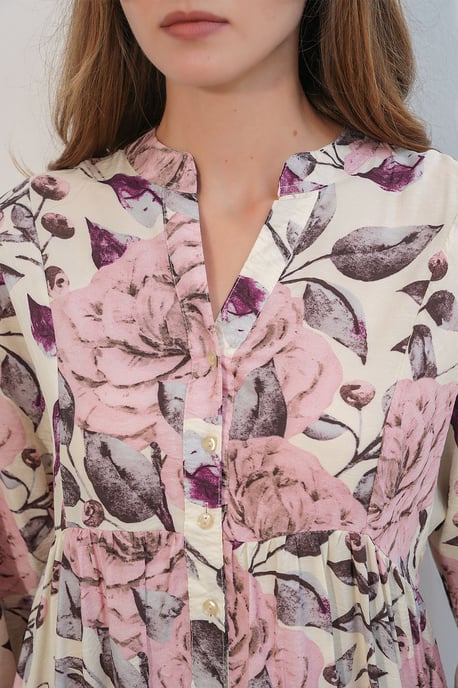 Floral Maxi Jurk Met Mandarijnkragen - Image 6