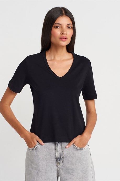 Dames Katoenen V-Hals T-shirt - Image 1