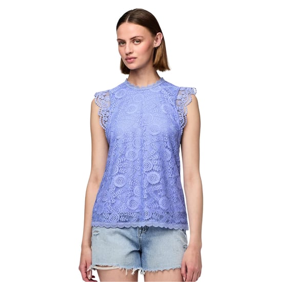 Pieces Damesblouse met kant, hoge hals, normale pasvorm en zonder mouwen (Hortensia) - Image 1
